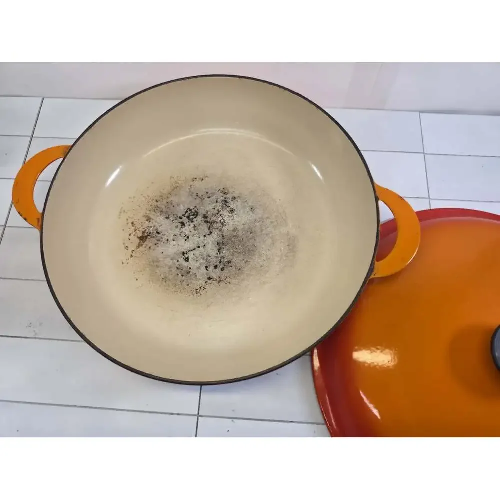 Le Creuset 30 cm Round Enameled Cast Iron Casserole Braiser W Lid Flame Orange